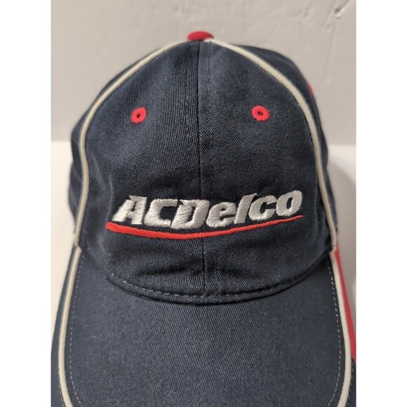 AC Delco Embroidered Strap Back Baseball Cap Hat Cotton Red White Blue - Picture 2 of 10
